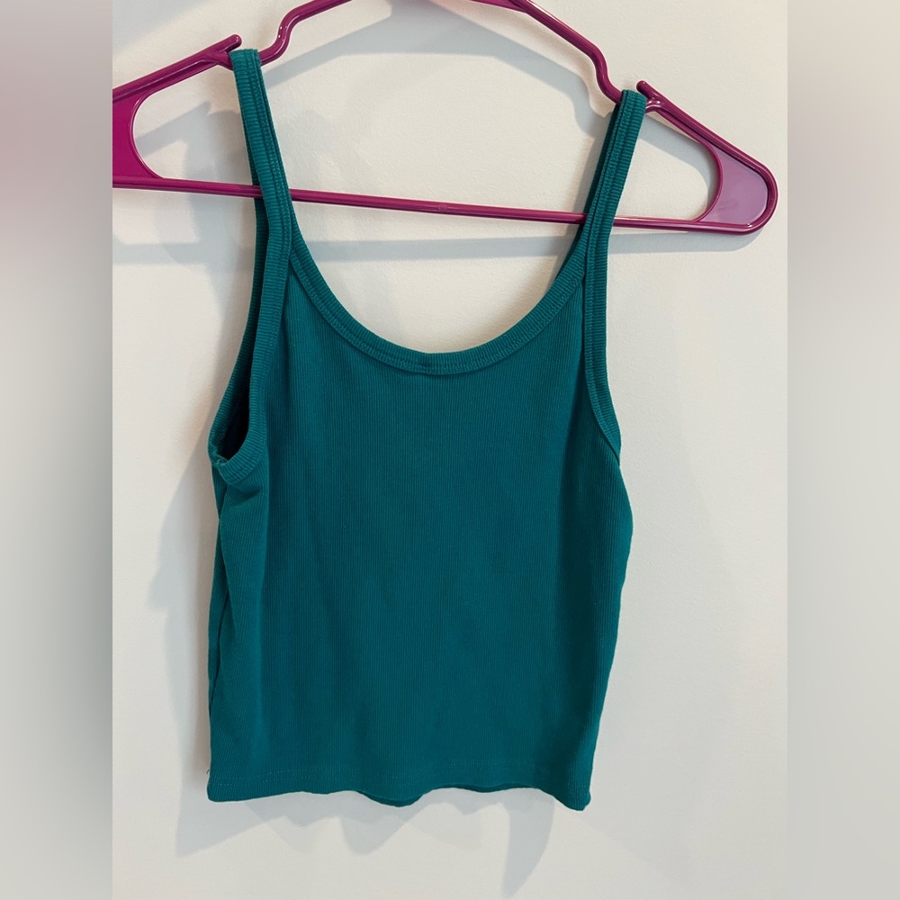 Womens Teal Fitted Semi Cropped Stretchy Tank Top Size Medium VGUC